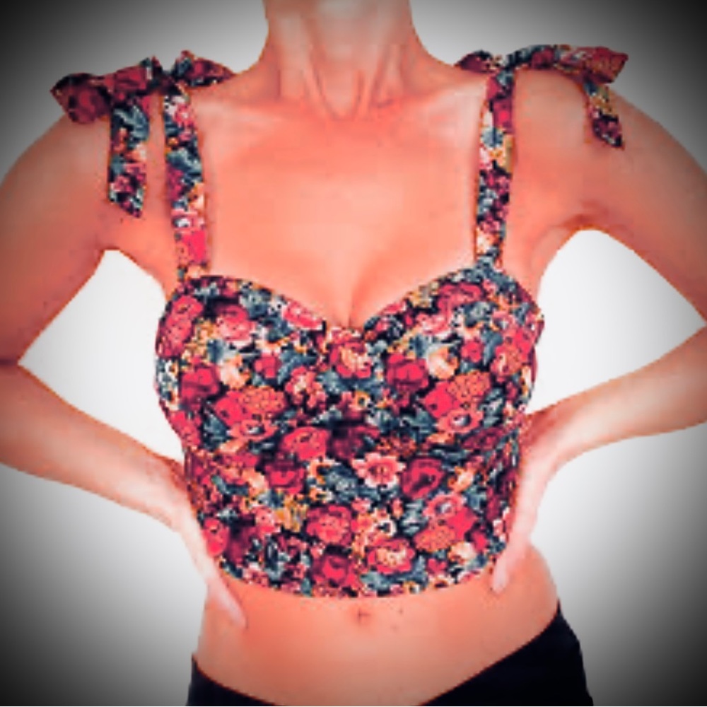 Band of Gypsies Crop Top Bustier Corset Bra floral Top size large NEW